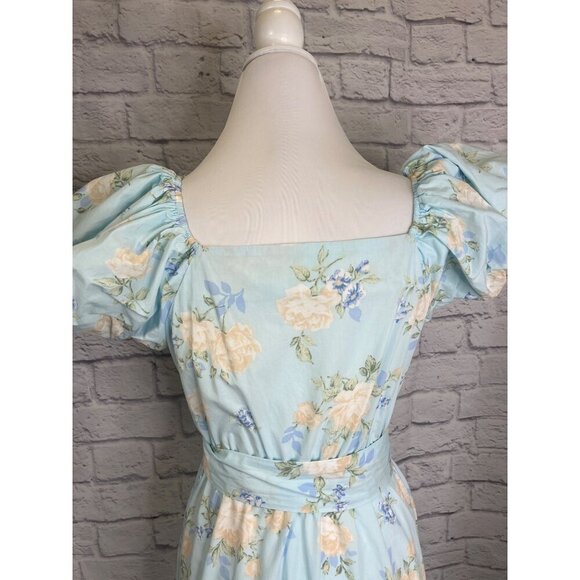 Love Shack Fancy Target Estelle Floral Blue Puff Sleeve Dress Size XS - Picture 8 of 11